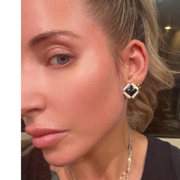 Vintage Christian Dior Black Cabochon Clip Earrings Signed Dior 1970s - Picture 2 of 12